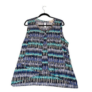 Carolyn Taylor Tunic Blouse Womens 3X Blue Green Attached Necklace Career